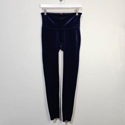 SPANX Womens Shiny Velvet Leggings Size Large Blue Soft Shaping Full Length