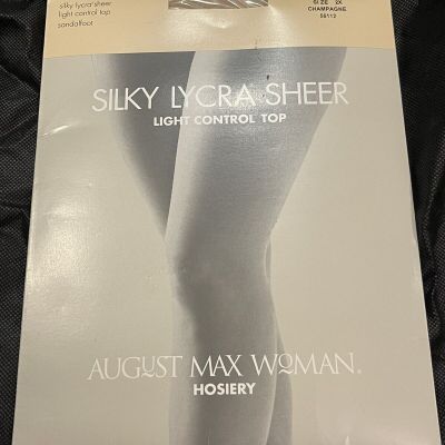 August Max Woman Champagne Sheer Pantyhose Plus Sz 2X Light Control Sandalfoot