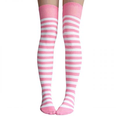 Pink & White Striped Thigh Highs