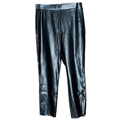 H By Halston Women's Faux Leather Leggings Pants Shiny Sexy Black Ankle Zip MED