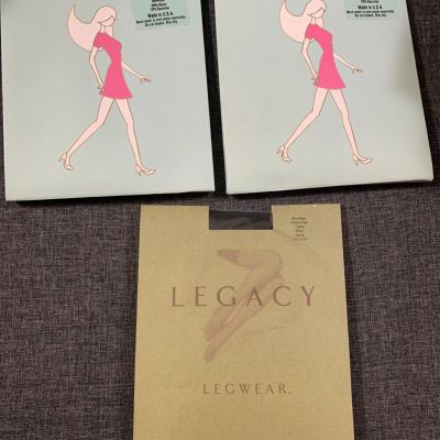 Lot of 3 prs NEW black tights~LEGACY Legwear Control top & Breezies Illusionista