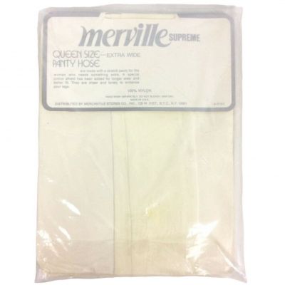Merville Supreme Pantyhose Extra Wide Queen Size White Reinforced Toe Vtg 80s