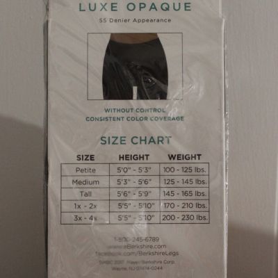 Berkshire Luxe Opaque Non-Control Tights 4740 Black Sizes Tall & 3X-4X~NIP