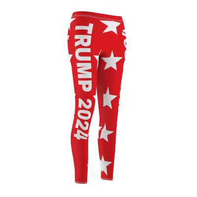 TRUMP 2024 Bright Red w Stars Women's Cut & Sew Casual Leggings (AOP)