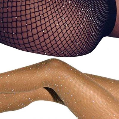 Women'S Rhinestone Fishnet Tights Sparkle Fishnet Stockings Carnival Glitter Tig