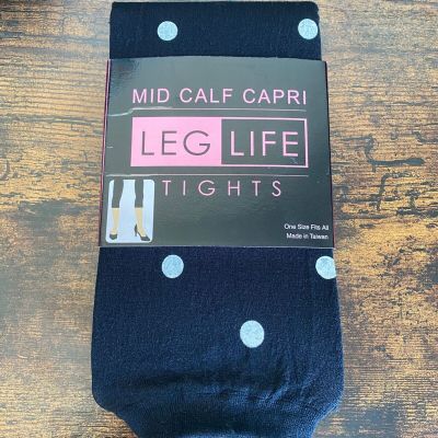 Leg Life Black Polka Dot Tights Mid Calf Capri Tights One Size Fits All Tights