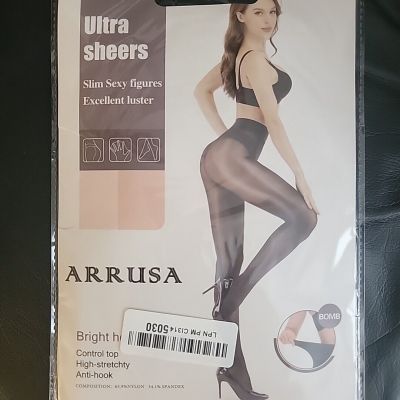 ARRUSA Sexy Shiny Sheer Control Top Footed Tights Silk Stockings Pantyhose black
