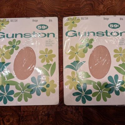 2 Pairs Vintage Gunston Nylon Garter Required Stockings In Beige  8 1/2  M