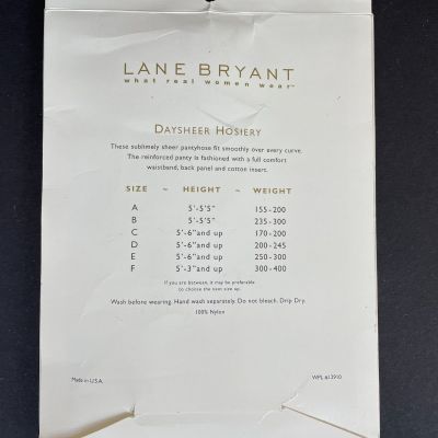 NEW Lane Bryant Off White Daysheer Size D Pantyhose Invisible Reinforced Toe