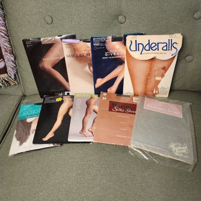 Vintage/Modern Pantyhose Lot 9 Pairs Variety Plus Sizes Colors Styles Deadstock