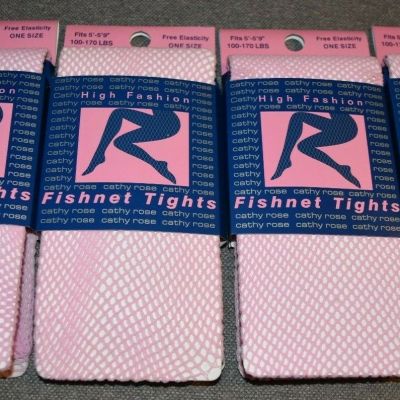 4 New Cathy Rose Fishnet Tights Pink Lot O/S Pantyhose 100-170lbs