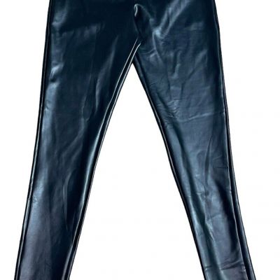 Asset by Spanx Pants Women Large Black Vegan Leather Pull On High Waist Leggings