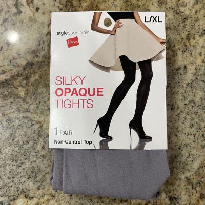 Hanes Style Essentials Silky Opaque Tights Size L/XL Grey Non-Control Top New