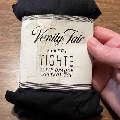 Vanity Fair Street Tights Vintage Satin Opaque Control Top TALL Solid Black