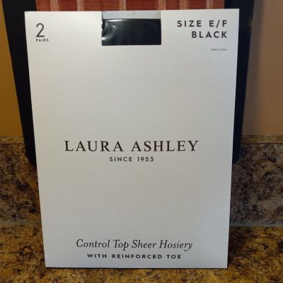 2 Women's Laura Ashley Sheer Pantyhose Control Top Blk Sz: E/F 5'3