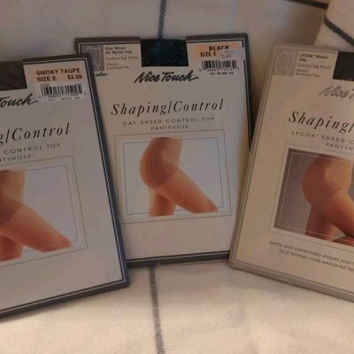 Nice Touch Shaping/Control Pantyhose Lot of 3 Size D And E. Navy, Taupe & Black