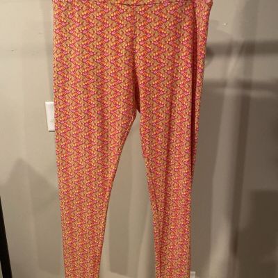Lularoe Womens Leggings Size Tall And Curvy Flowers And Leaves Pink Green Yellow