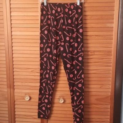 Legging Army Red Black Christmas Mint Candy Cane Print Leggings Plus Size 14-20