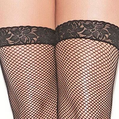 Plus Size Fishnet Thigh Highs 2-Pack Womens Queen Black Lace Top Stockings Set