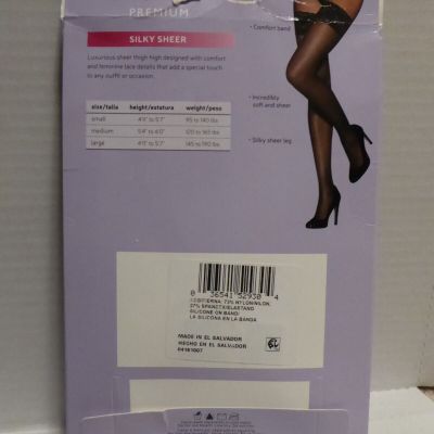 Hanes Premium Silky Sheer Lace Thigh High Size S