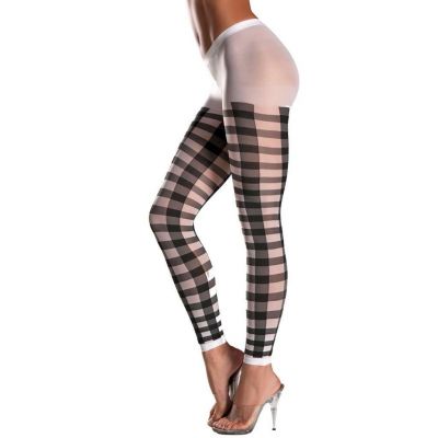Lattice Work Footless Pantyhose Striped Tights Hosiery White Black BW611