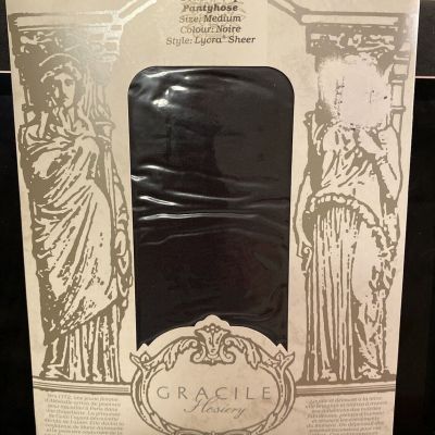 Vintage 80s GRACILE HOISERY Lycra Control Top Pantyhose Medium Black New NOS