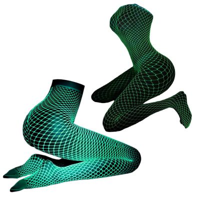 Women High Waist Pantyhose Luminous Fishnet Stockings Perspective Socks Tights