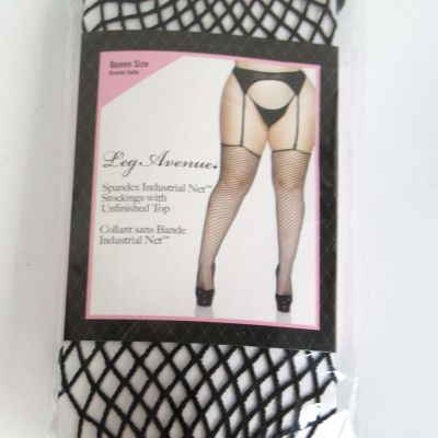 Leg Avenue FishNet Stockings Size Queen Black Spandex w/Unfinished Top