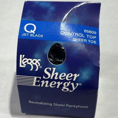 L'eggs Sheer Energy Pantyhose Size Q Jet Black Medium Support Leg Control Top