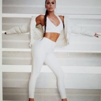 Good American Good Waist Crop Ivory Lace Up Bombshell Legging Size 5= 2XL