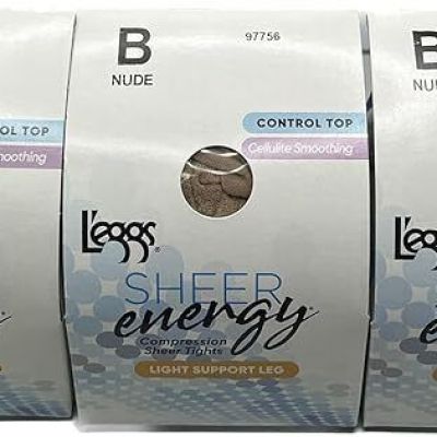 3 Pack Leggs Sheer Energy Control Top Size B Nude 97756 Light Support Leg