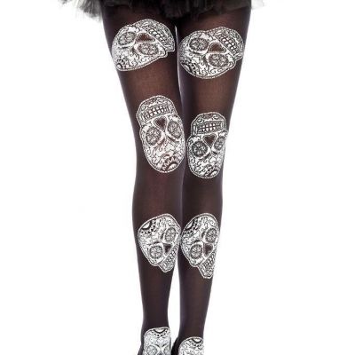 new MUSIC LEGS sugar SKULLS day OF the DEAD halloween STOCKINGS pantyhose TIGHTS