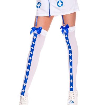 sexy MUSIC LEGS opaque RUFFLE bow TOPS stripe CROSS front THIGH highs STOCKINGS