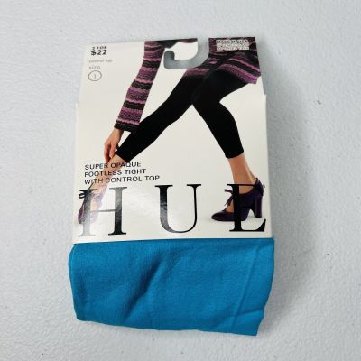 HUE Neon Blue Super Opaque Footless Tights Control Top Womens Size 1 New 1 Pair