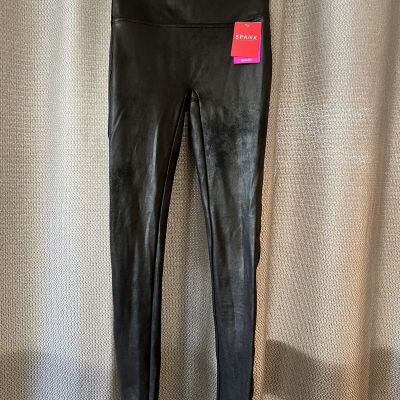 SPANX Faux Leather Leggings Women's Sz S / P  Black 2437 (New)