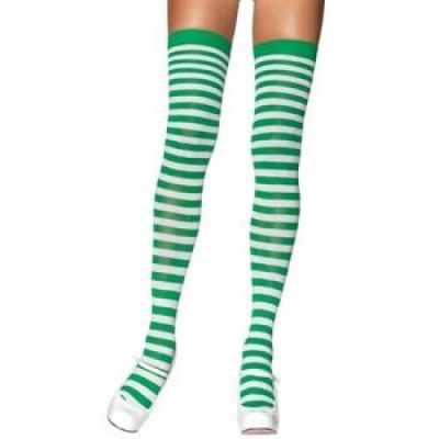 Leg Avenue Green/White Striped Thigh High Stockings! /Leprechaun/St. Patrick's