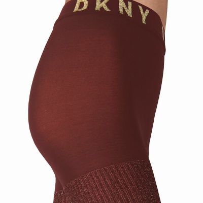 DKNY Women's Lurex Rib Control Top Tights Style-DYF050 Crimson/Gold All Sizes