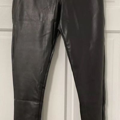 RED HOT By SPANX Women’s All Over Faux Leather Leggings Black, Size Large.