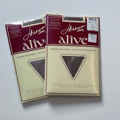 Hanes Alive Support Pantyhose Vintage Unopened Size C Sheer Neutral colors