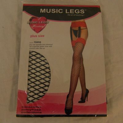 New Music Legs Hosiery Black Red Plus Size 7995Q Suspender Pantyhose 100perc Nylon