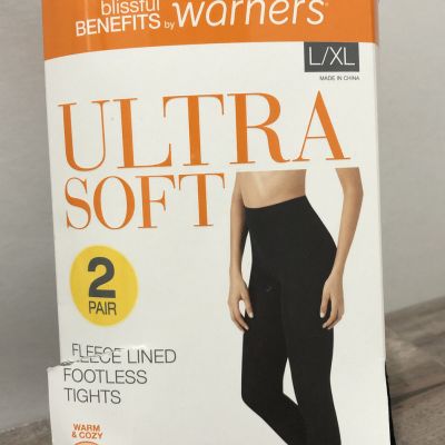 Blissful Benefits 2 Pairs Fleece Lined Footless Tights L/XL Warner's Ultra Soft