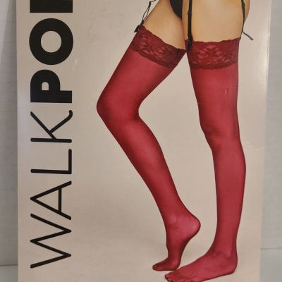 Walkpop DARK RED Women's Tara Thigh High Sheer Tights S/2 Small, NEW, 15 Denier