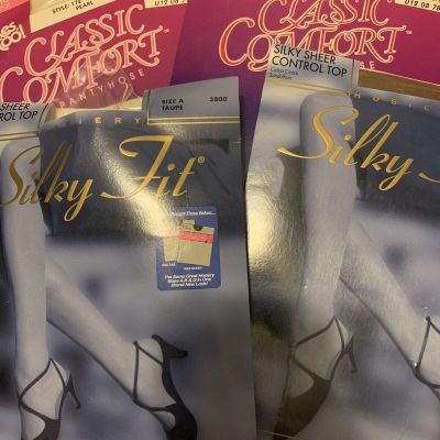 vintage Hanes Classic Comfort Silky Fit Pantyhose 4 Pairs Size A-AB Tan Blk Wht
