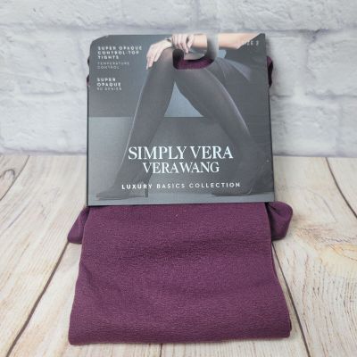 NEW Simply Vera Wang Size 2 Grape Wine Super Opaque Control Top LUXURY Tights