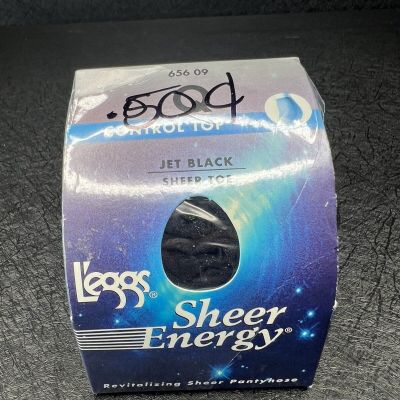 Leggs Sheer Energy Control Top Medium Support Leg Pantyhose #65609 Q JET BLACK
