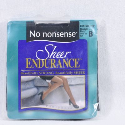 No nonsense Sheer Endurance Pantyhose Control Top Size B Midnight Black NOS