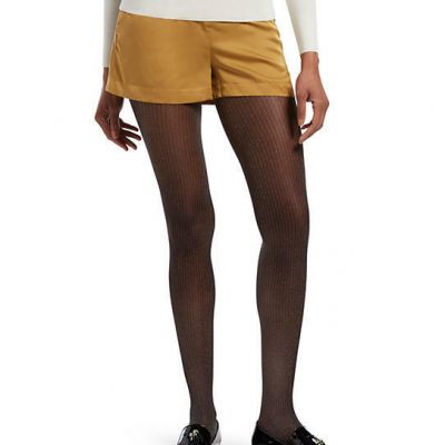 Hue Womens Size 1 Control Top Metallic Pinstripe Sheer Pantyhose Black 19762
