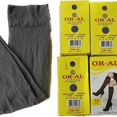 ORAL 6 Pairs Women Stretchy Spandex Trouser Socks Opaque Knee High Gray Color 17
