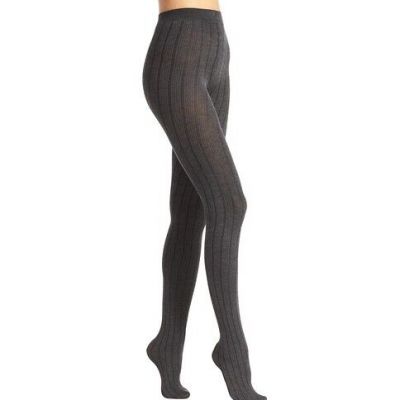 NWT LOFT Charcoal Gray Stretch Woolly Wide Gauge Ribbed Tights  1 pair Small