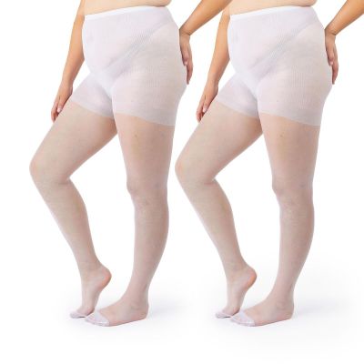 Plus Size Pantyhose for Women Soft Sheer Queen Tights 2 Pairs 3X-4X White